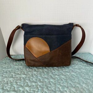 In Blue Handmade Waxed Canvas and Leather Sunrise Crossbody Bag